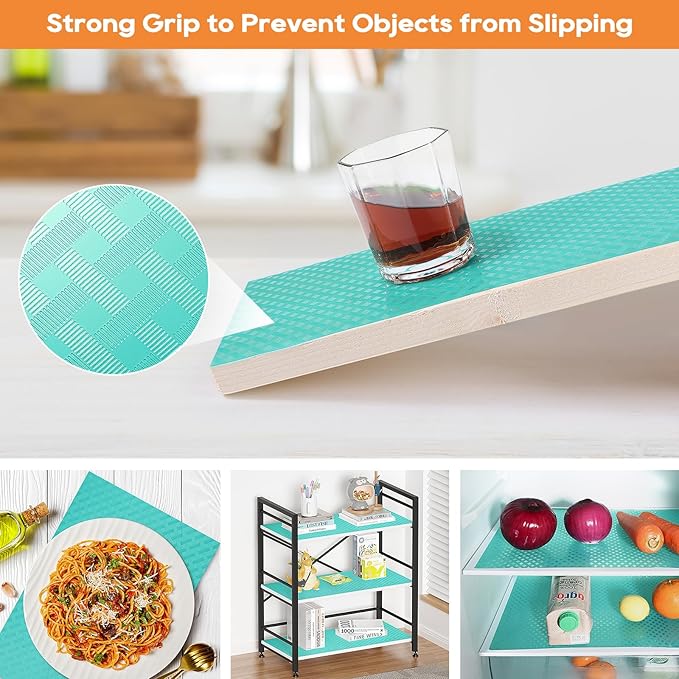 Blue Shelf Liners for Kitchen Cabinets Refrigerator Liners Waterproof & Oil-Proof Kitchen Cupboard Liner Drawer Mats EVA Material Non Adhesive Fridge Liner for Shelves 17.5 x 393.7 Inches - Image 7
