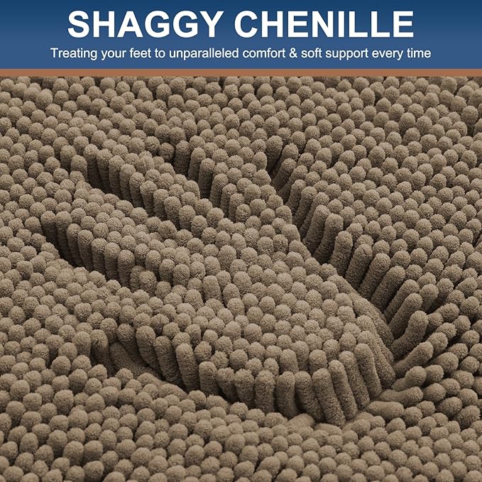 Smiry Luxury Chenille Bathroom Rugs 45x27, Extra Soft and Absorbent Shaggy Bath Mat, Machine Washable, Non-Slip Plush Carpet Runner for Tub, Shower, and Floor, Home Decor Accessories, Camel - Image 3