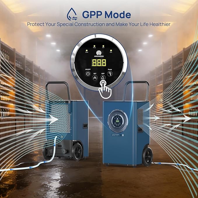 ARGENDON 145 Pints Commercial Dehumidifiers for Basements with Pump, AUTO Defrost, Industrial Dehumidifier with Drain Hose Portable Handle for Large Space, Water Damage Restoration, Home, Garage - Image 2