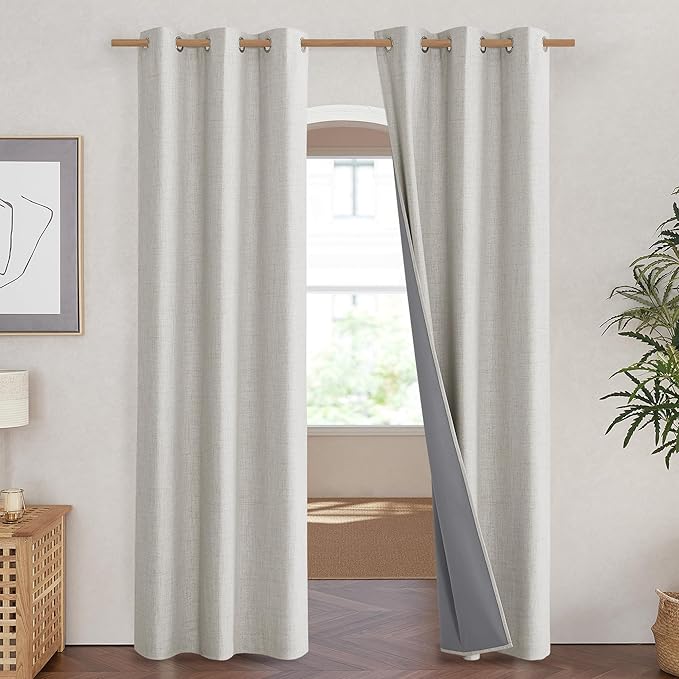 NICETOWN Snowbound Vintage Linen 100% Blackout Curtains for Living Room, Thermal Insulated Curtains 90" Long, Noise Reducing Window Treatment Drapes for Hall Room, 42" Wide Per Panel, Set of 2 - Image 2