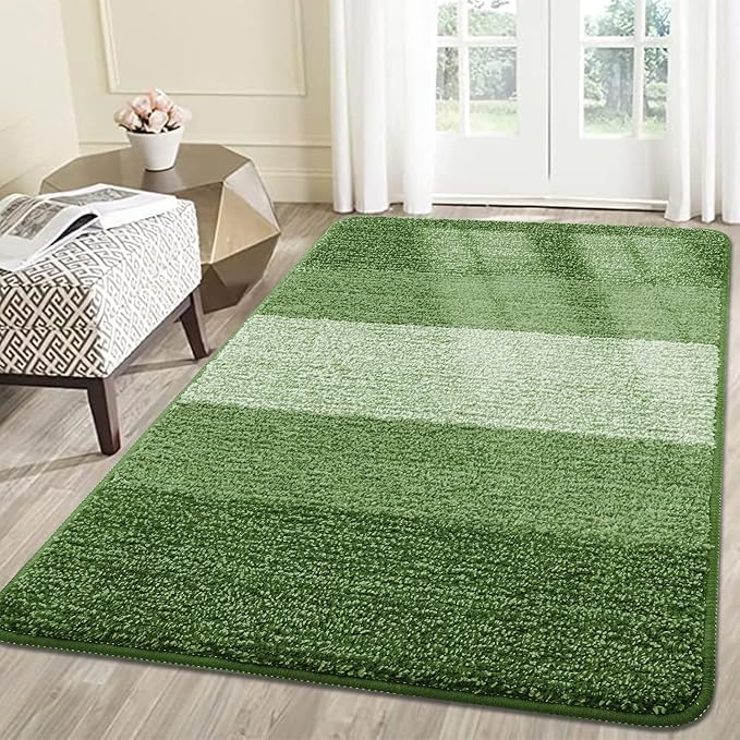 Smiry Dog Door Mat for Muddy Paws, Absorbs Moisture and Dirt, Low-Profile Entryway Mat with Non-Slip Backing, Entry Indoor Outdoor Doormat for Inside Floor (71x47 Inches, Green, Striped) by Smiry