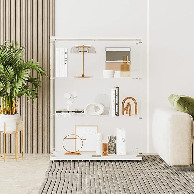 Yoluckea 3 Shelves Glass Display Cabinet with 2 Doors,Floor Standing Clear Glass Curio Cabinet Collection Display Case for Living Room Bedroom 49.49” x 31.77”x 14.37 ”(White) - Image 7