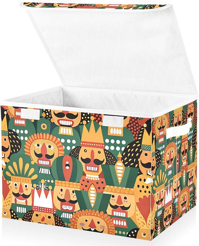 xigua Nutcracker Christmas Storage Bins with Lids and Carrying Handle,Foldable Storage Boxes Organizer Containers Baskets Cube with Cover for Home Bedroom Closet Office - Image 2