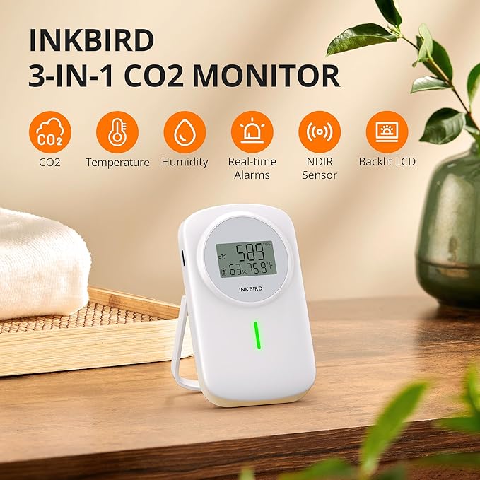 INKBIRD CO2 Monitor Ndir CO2 Detector 3 in 1 Meter | Carbon Dioxide & Temperature & Humidity Air Quality Monitor Indoor Battery Powered | Dual Alarm System | for Home, Office, RV, Grow Tent (IAM-O2) - Image 2