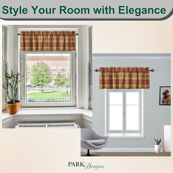 Park Designs Farmhouse Kitchen Valances for Windows - Red Saffron | Fall Decor Window Valance Curtains | Plaid Curtain Valances for Windows | Ideal for BOHO Living Rooms & Bathrooms | 72" x 14" - Image 5