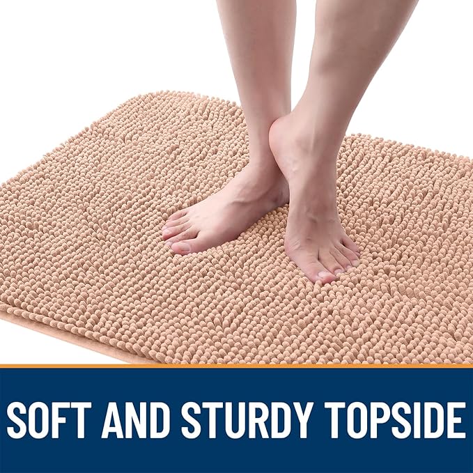 OLANLY Dog Door Mat for Muddy Paws 24x16, Absorbs Moisture and Dirt, Absorbent Non-Slip Washable Doormat, Quick Dry Chenille Mud Mat for Dogs, Entry Indoor Entryway Carpet for Inside Floor, Peach - Image 4
