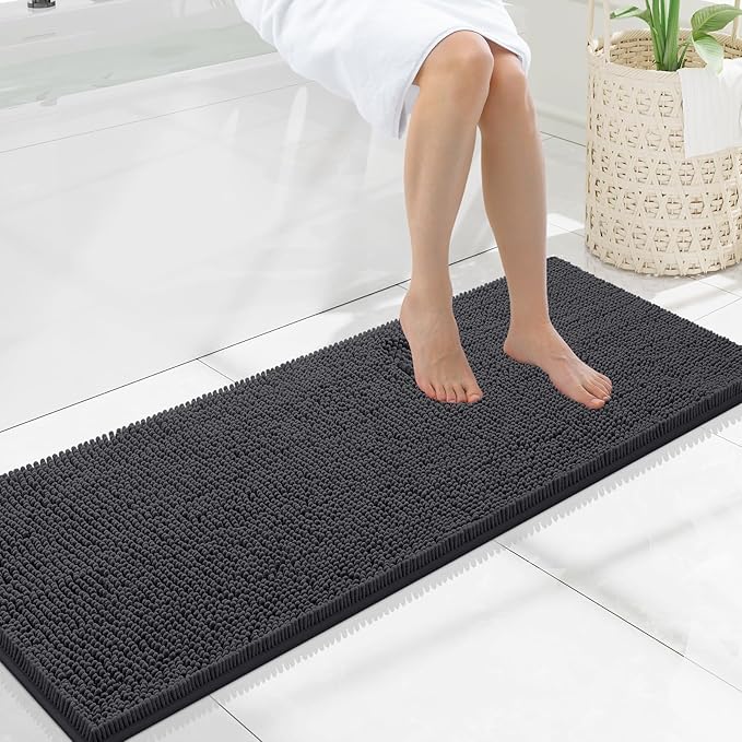 Smiry Luxury Chenille Bathroom Rugs 47x17, Extra Soft and Absorbent Shaggy Bath Mat, Machine Washable, Non-Slip Plush Carpet Runner for Tub, Shower, and Floor, Home Decor Accessories, Charcoal Grey by Smiry