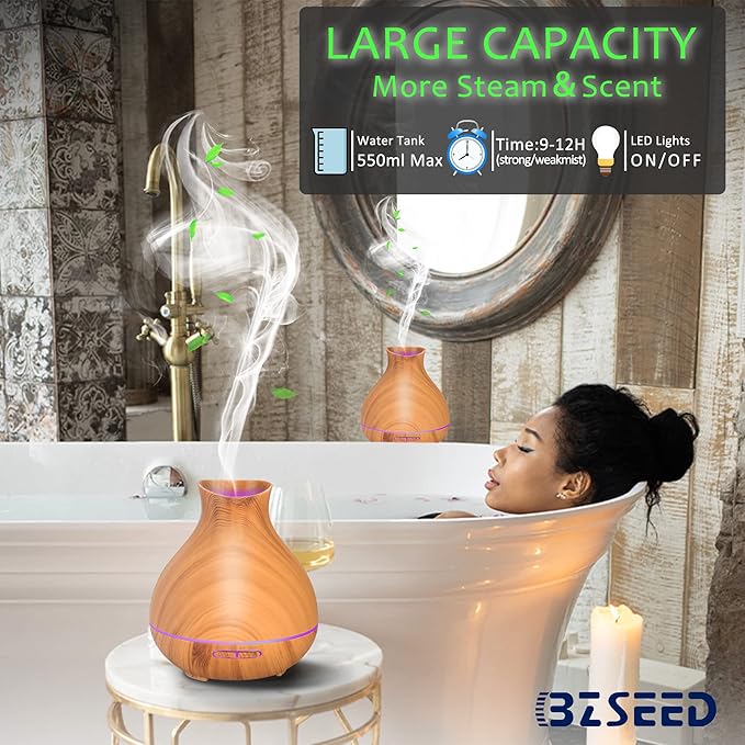 BZseed Aromatherapy Essential Oil Diffuser,2 PCS Humidifier with 550ml Lasting Mist Output Waterless Auto-Off Ultrasonic Diffusers 7 Color LED Lights Cool Mist Humidifier for Large Room, Home - Image 3