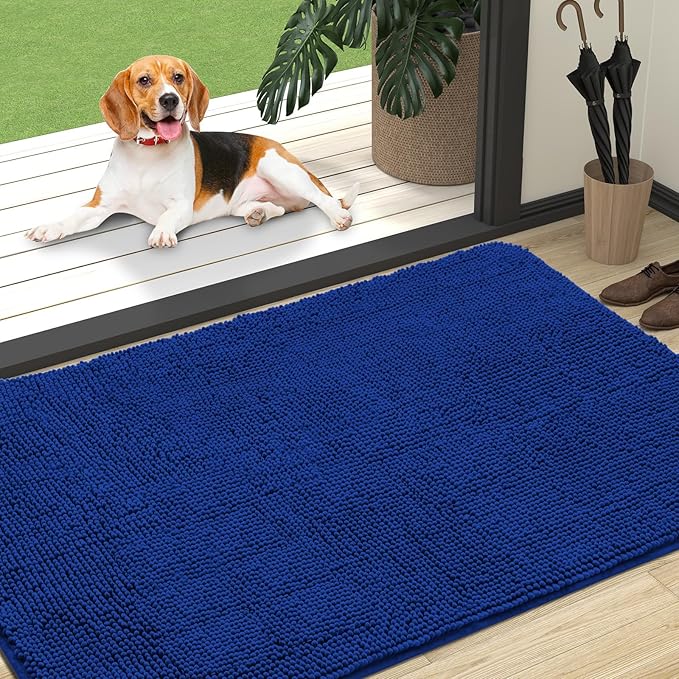 OLANLY Dog Door Mat for Muddy Paws 47x32, Absorbs Moisture and Dirt, Absorbent Non-Slip Washable Doormat, Quick Dry Chenille Mud Mat for Dogs, Entry Indoor Entryway Carpet for Inside Floor, Royal Blue by OLANLY