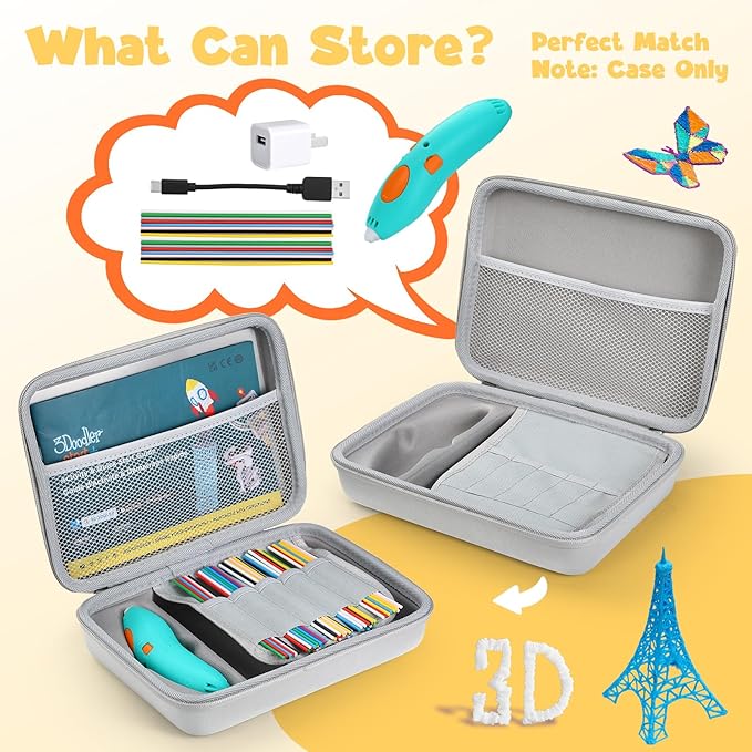 Case Compatible with 3Doodler Start+ Essentials for 3D Pen Set for Kids, Carrying Holder Fit for Printing Pens, Storage Organizer for Printing Filament Refill, Micro-USB Charger (3D-05-Grey) - Image 2