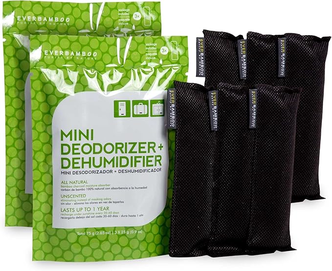 Ever Bamboo Mini Deodorizer & Dehumidifier w/Natural Bamboo Charcoal ((3-Pack, 3 x 25 g) x 2) by Ever+Bamboo