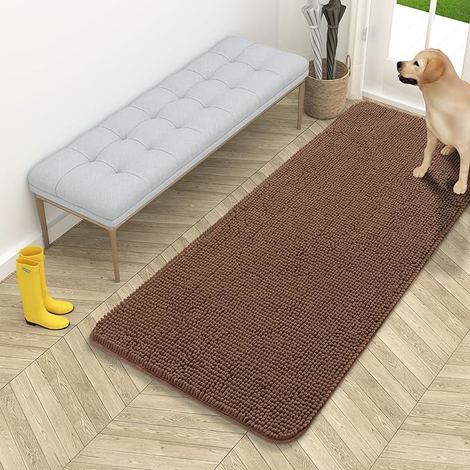 OLANLY Dog Door Mat for Muddy Paws 54x24, Absorbs Moisture and Dirt, Absorbent Non-Slip Washable Doormat, Quick Dry Chenille Mud Mat for Dogs, Entry Indoor Entryway Carpet for Inside Floor, Mocha by OLANLY