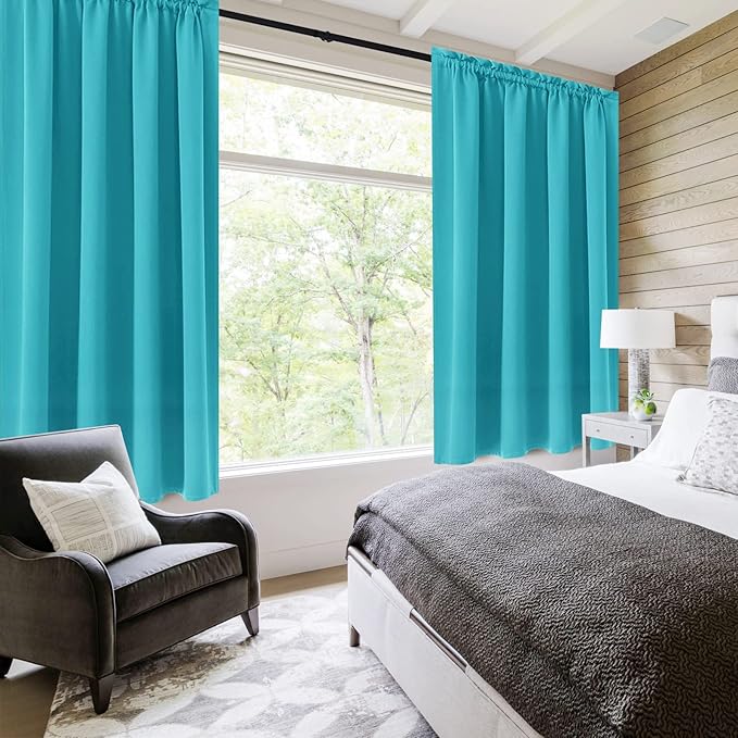 DWCN Blackout Curtains Room Darkening Thermal Insulated Bedroom Curtains Window Curtain Panels, 52 x 63 inches Long, Set of 2 Turquoise Rod Pocket Drapes - Image 2