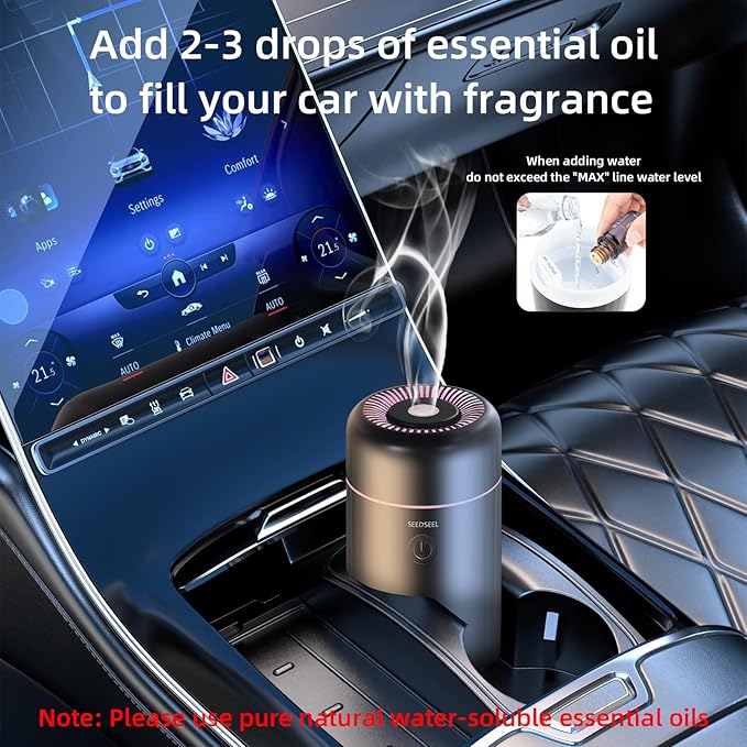 Car Aromatherapy Diffusers for Essential Oils，Mini USB Air Scent Small Humidifier with 7-LED Color Changing for Car Room Home Office Bedroom - Image 4