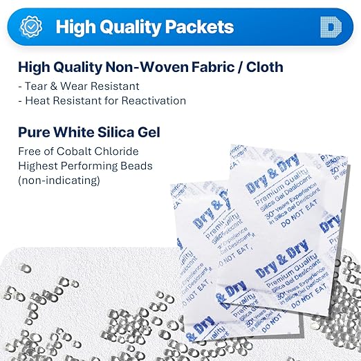 10 Packets of 10 Gram "Dry&Dry" Premium Pure & Safe Silica Gel Desiccant- Rechargeable Fabric - Image 2