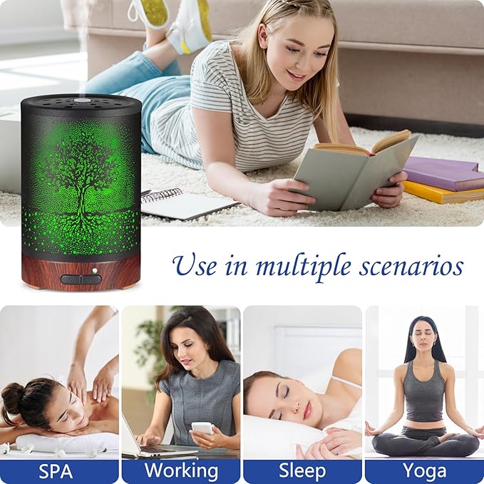 Essential Oil Diffuser- Aromatherapy Diffuser with7 Colors Light and Auto-Off for Women Metal Cool Mist Humidifier for Home and Office for Mom Women(Tree) - Image 6