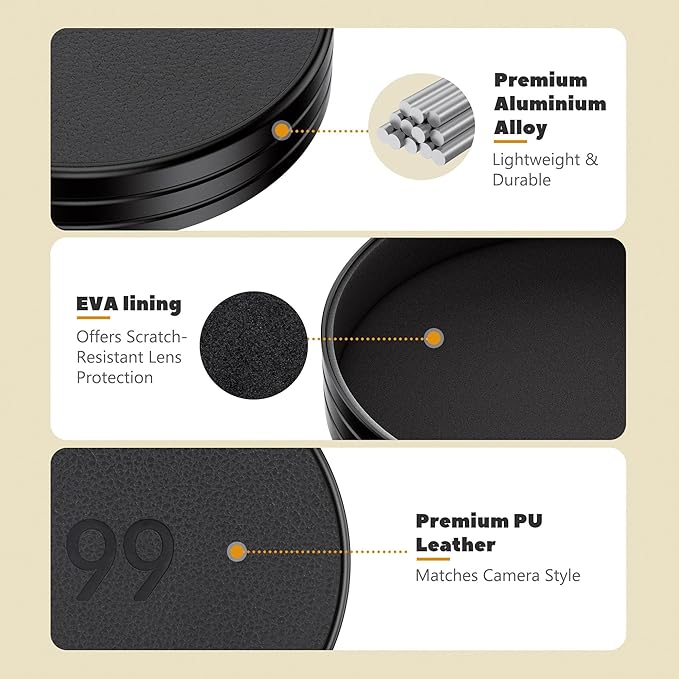 Retro Leather Lens Cap for Fujifilm Insta Mini 99,Aluminum Anti-Dust Anti-Scratches Lightweight Camera Lens Cover with Soft EVA Interior, Accessories for Fuji Mini 99 Lens Protection Cover - Image 4