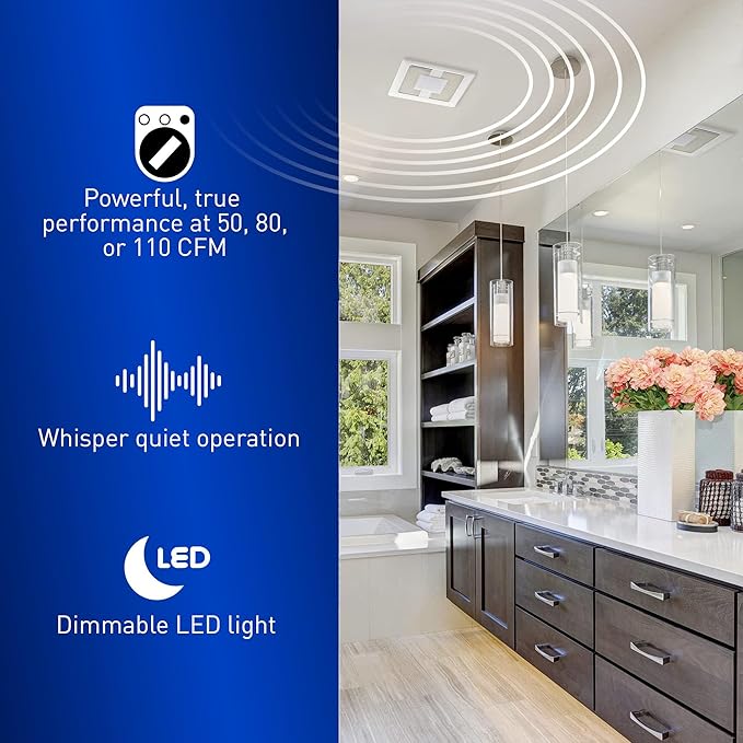 Panasonic WhisperCeiling Bathroom Exhaust Fan with Dimmable LED Light, 50-80-110 CFM, FV-0511VQL1 - Image 5