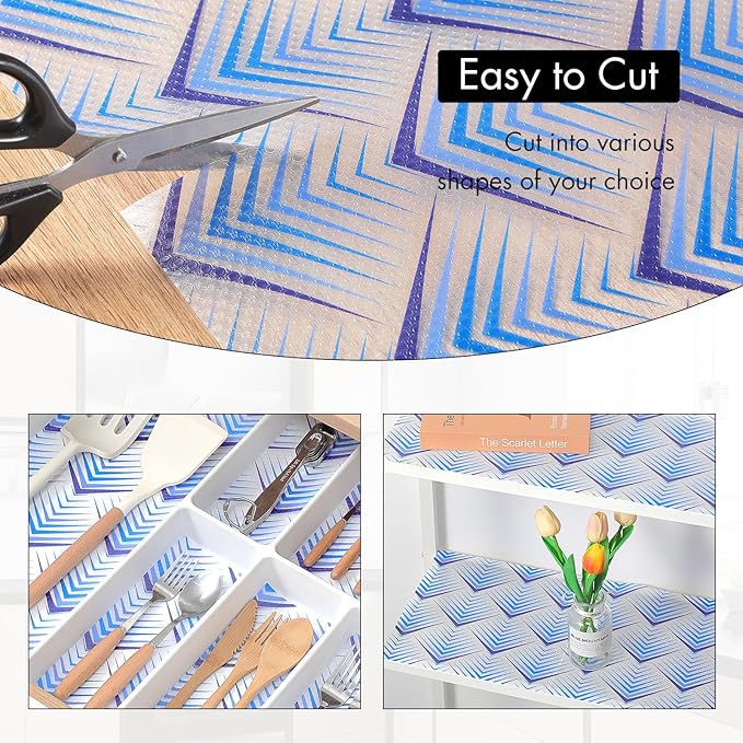 Cooyes Shelf Liner for Kitchen Cabinets – Non-Adhesive Waterproof Drawer Liner – Durable EVA Material Easy-to-Cut Shelf Paper for Refrigerator, Cupboard, Dresser with Modern Pattern - Image 6