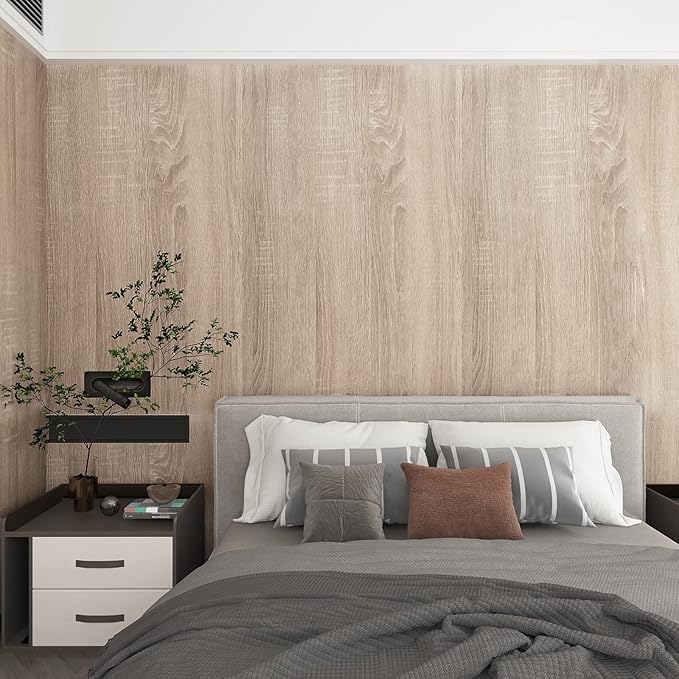 Large Size Natural Wooden Wall Paper Roll 31.5"x354" Light Gray Oak Textured Peel and Stick Wallpaper Removable Wood Grain Contact Paper Wood Look Wallpaper for Door Bathroom Wall Furniture - Image 5