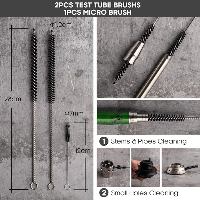 Yimi Hookah® Cleaning Kit | Flexible Drain Brush | V Shape Angled Brush | Test Tube Brushes and Micro Brush | Decanter Cleaning Beads | Flexible Bottle Scourer| Hookah Shisha Brush Set. - Image 5