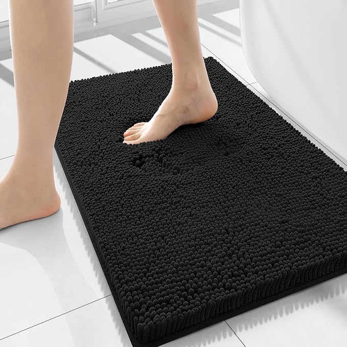 Smiry Luxury Chenille Bathroom Rugs 59x20, Extra Soft and Absorbent Shaggy Bath Mat, Machine Washable, Non-Slip Plush Carpet Runner for Tub, Shower, and Floor, Home Decor Accessories, Black - Image 9