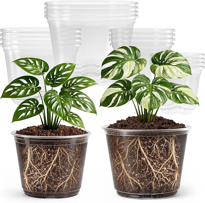 16 Pack 10/8/6/5 Inch Reinforced Large Clear Nursery Pots with Drainage Holes, Transparent Variety Pack Plastic Plant Pot for Vegetable Propagation, Root Cutting, Seed Starting by Bluepro