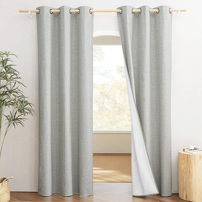 NICETOWN Grey Noise and Lights Block Out Curtains, 2 Panels, 34-inch W by 80-inch L, Thermal Insulated 100% Blackout 2-Layer Lined Drapes, Noise Cancellation Window Draperies for Dining Room by NICETOWN