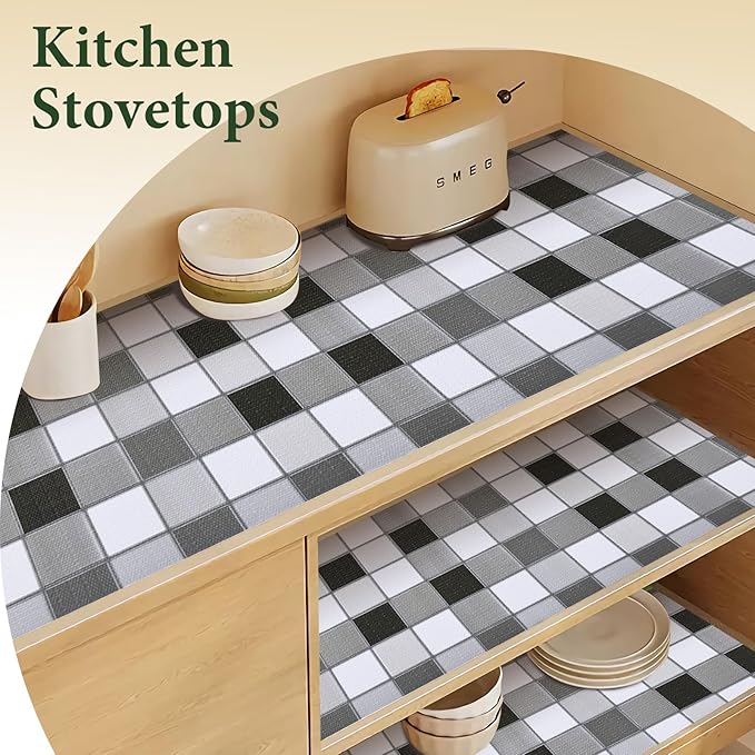 Drawer and Shelf Liner for Kitchen Cabinet: 17 in X 30 Ft Non Slip Waterproof Shelf Paper Non Adhesive Refrigerator Liners Gray Mosaic Easy Liners for Bathroom - Image 3