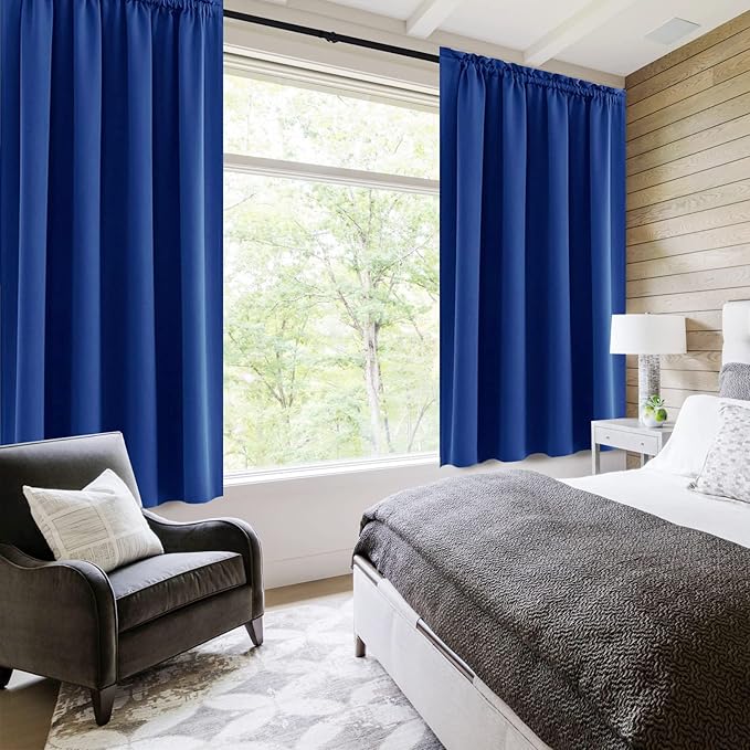 DWCN Blackout Curtains Room Darkening Thermal Insulated Bedroom Curtains Window Curtain Panels, 52 x 63 inches Long, Set of 2 Classic Blue Rod Pocket Drapes - Image 2