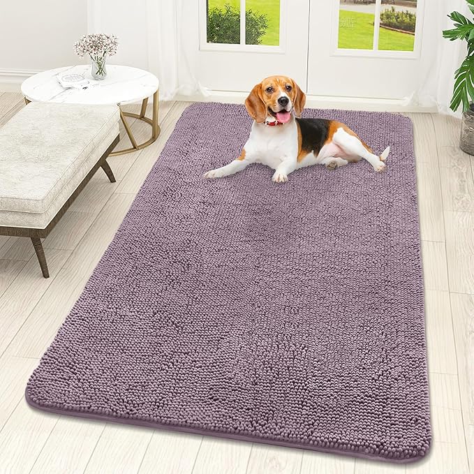OLANLY Dog Door Mat for Muddy Paws 59x32, Absorbs Moisture and Dirt, Absorbent Non-Slip Washable Doormat, Quick Dry Chenille Mud Mat for Dogs, Entry Indoor Entryway Carpet for Inside Floor, Deep Plum by OLANLY