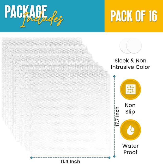 Refrigerator Liners for Shelves (16 Pack) by Linda’s Essentials - Non-Adhesive Shelf or Drawer Liner, BPA-Free Fridge Mats for Kitchen & Cabinets, Easy to Clean, Ideal Household Essentials (Clear) - Image 2