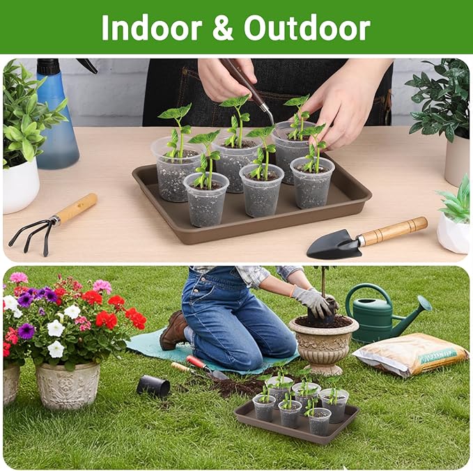 GREANER Brown Plant Saucers for Indoors, 11 Inch Heavy Duty Seedling Starter Trays No Holes, Pebble Tray for Plant Humidity(Set of 3) - Image 7