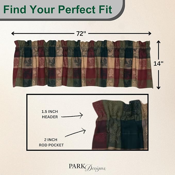 Park Designs Farmhouse Kitchen Valances for Windows - Plaid Pine Cone | Fall Decor Window Valance Curtain | Plaid Curtain Windows | 72"x14" - Image 3