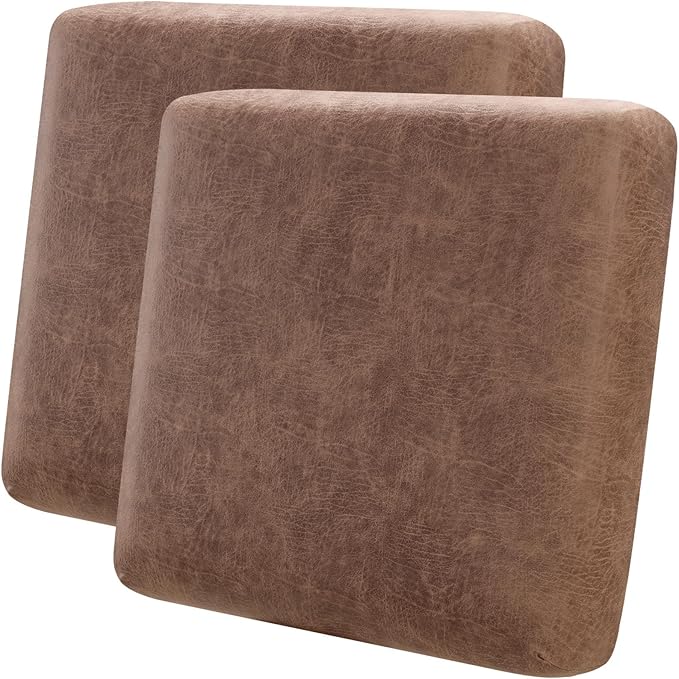 Fuloon Stretch Seat Cushion Covers, Suede Leather Look Sofa Slipcovers Couch Cushion Covers Removable Furniture Protector Large-Chair Cushion Slipcovers (Brown, 2 Pcs) by Fuloon