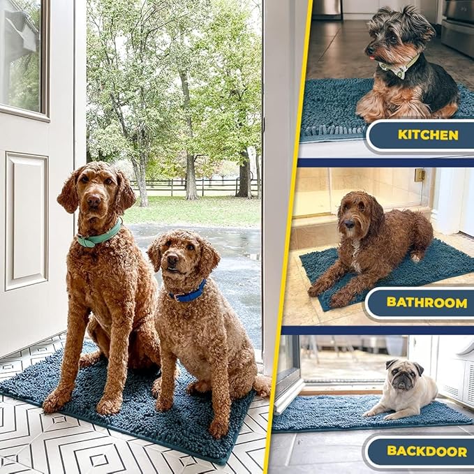 Muddy Mat® Pack of 3 Highly Absorbent Microfiber Dog Door Mat and Pet Rug, Non Slip Thick Washable Area Mat Soft Chenille for Kitchen Bathroom Bedroom and Outdoor - Atlantic Blue Small, Medium & Large - Image 7