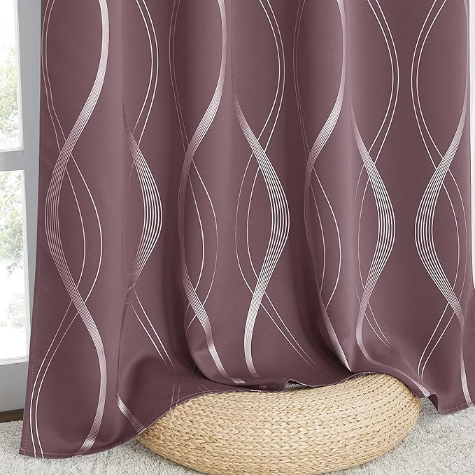 NICETOWN Dry Rose Blackout Curtain Panels 84 for Living Room and Bedroom 2 Panels, 52 x 84, Noise Reducing Thermal Insulated Wave Line Foil Print Design Window Treatments for Patio Sliding Glass Door - Image 5