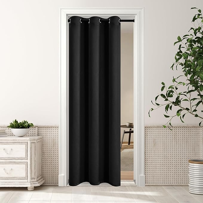 MYSKY HOME Solid Black Door Curtain Blackout Colset Curtains for Bedroom Doorway Grommet Top Thermal Insulated Room Darkening Drapes for Living Room, 1 Curtain Panel, 34 x 80 Inch, Black by MYSKYHOME