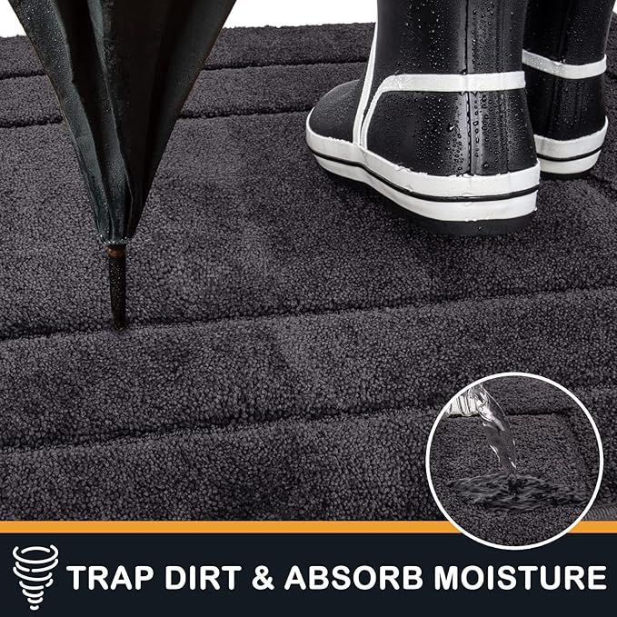 PURRUGS Dirt Trapping Door Mat 20" x 31.5", Non-Slip/Skid Machine Washable Entryway Rug, Dog Doormat, Super Absorbent Welcome Mat for Muddy Wet Shoes and Paws, Charcoal - Image 3