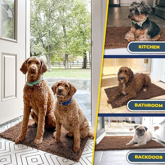 Muddy Mat® Pack of 3 Highly Absorbent Microfiber Dog Door Mat and Pet Rug, Non Slip Thick Washable Area Mat Soft Chenille for Kitchen Bathroom Bedroom and Outdoor - Brown Small, Medium & Large - Image 7