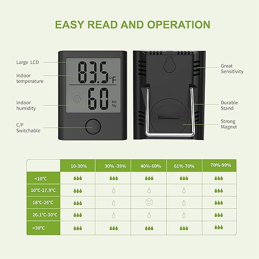 BALDR Digital Hygrometer Thermometer - Monitor Room Temperature & Humidity with Thermometer and Hygrometer, Humidity Sensor & Indoor Thermometer for Home, Office & Greenhouse, Humidity Meter, Black - Image 6