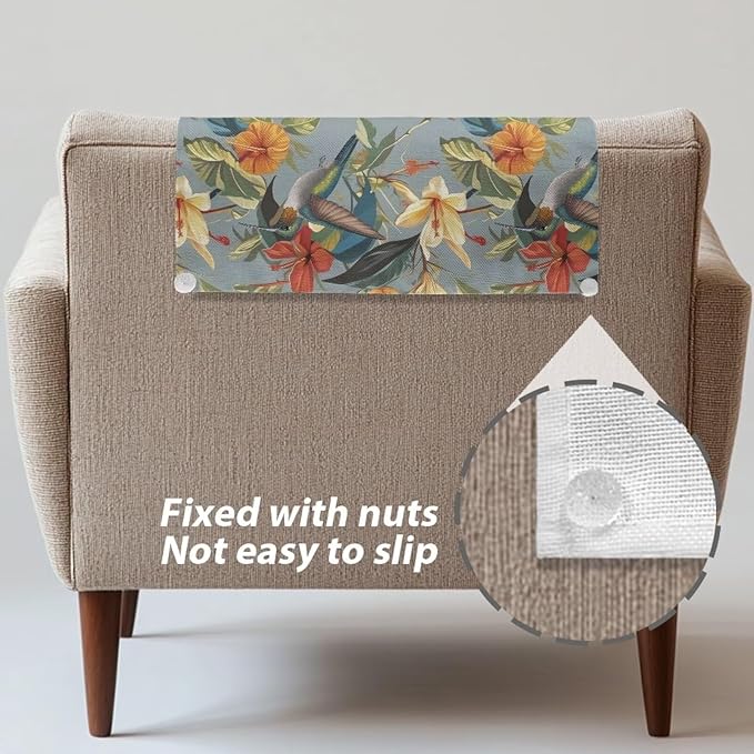 Hummingbird Armrest Cover Non-Slip Headrest Protector Stain Resistant Fabric Floral Pattern Protective Cover for Sofa Couch Theater Seat Folding Furniture Headrest Cover Easy to Install - Image 6