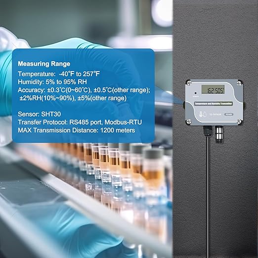 Tzone RS485 Temperature Humidity Sensor Modbus RTU Temp Sensor Digital Industrial Temp and Humidity Transmitter Wall Mounted,-40℉ to 257℉ Temperature Probe Analog Moisture Monitor Greenhouse Grow Tent - Image 4