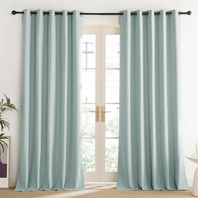 NICETOWN 100% Absolutely Blackout Linen Curtains with Thermal Insulated Liner, Seafoam Green, 62" Wide, 108" Length Energy Saving Curtains for Living Room 2 Panels Set, Vertical Blinds - Image 2