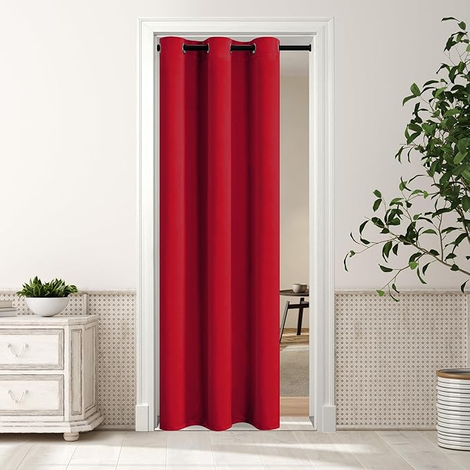 MYSKY HOME Red Blackout Door Curtains for Bedroom - Grommet Closet Panel, Thermal Insulated Room Darkening for Living Room, 34 x 80 Inch by MYSKYHOME