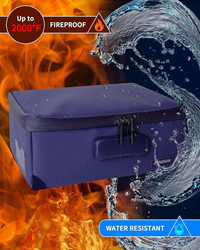 JUNDUN Index Card Holder with Lock,Collapsible Fireproof Index Card Box fits 1200 3x5-Inch Flash Cards - Business, Recipe, or Note Card Storage Boxes - Blue - Image 2