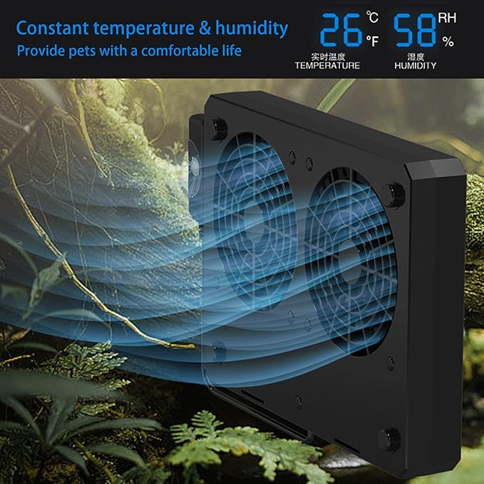 Reptile Fan & Terrarium Dehumidifier – Smart Dual-Row Humidity Fan for Reptile Tank, Snake, Gecko, Bearded Dragon Enclosure - Image 2
