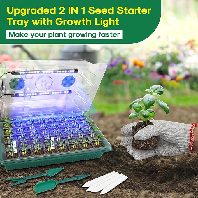 BlumWay Seed Starter Tray with Grow Light,2 Pack 80 Cells Seedling Tray Kit with Humidity Dome/Indoor Plant Starter Kit, Adjustable Brightness Plant Germination Trays - Image 5