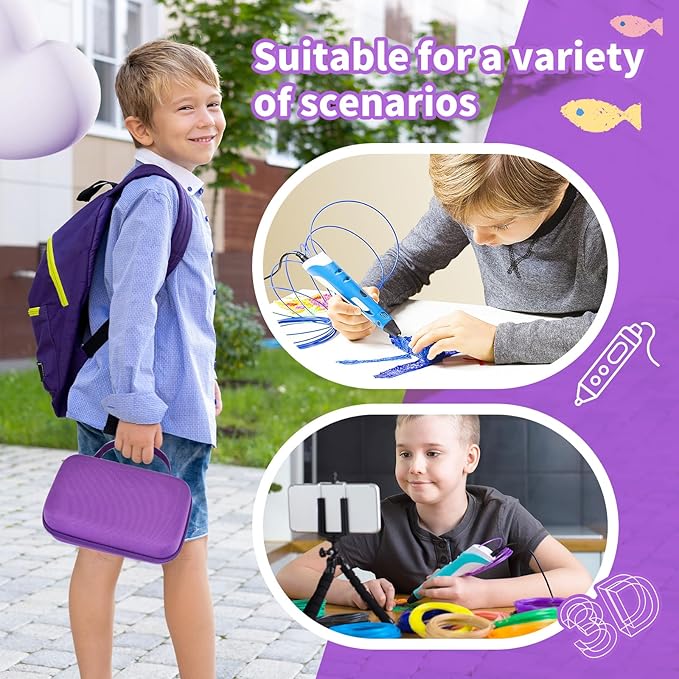 Case Compatible with 3Doodler Start+ Essentials for 3D Pen Set for Kids, Carrying Holder Fit for Printing Pens, Storage Organizer for Printing Filament Refill, Micro-USB Charger (3D-04A-Purple) - Image 7