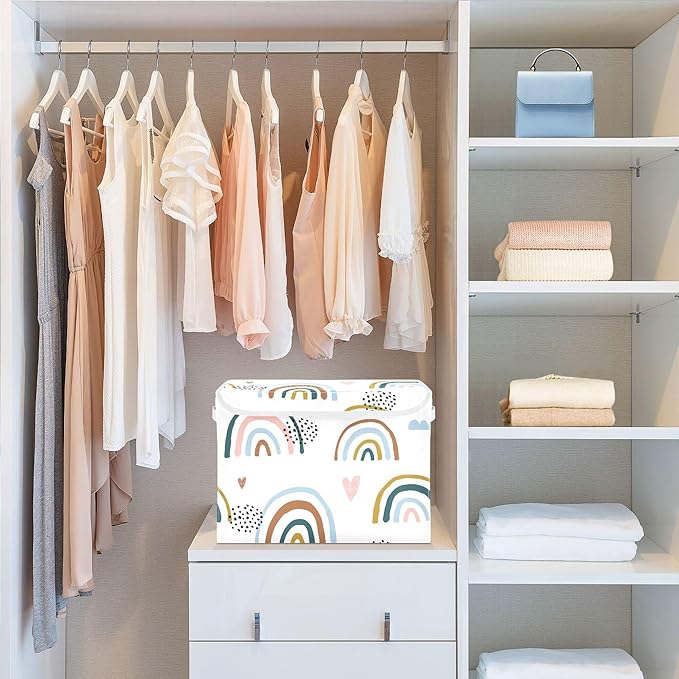 xigua Cartoon Rainbow Storage Bins with Lids and Carrying Handle,Foldable Storage Boxes Organizer Containers Baskets Cube with Cover for Home Bedroom Closet Office - Image 6